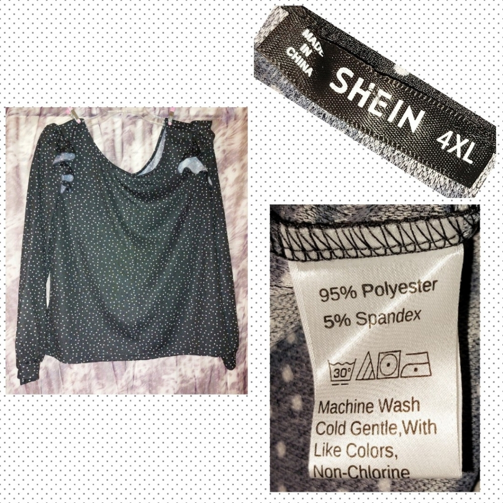 Shein Black & White Polka Dot Ruffle Shoulders Soft Knit Top Jrs Plus Sz 4XL